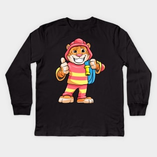 Tiger as Firefighter with Hose Kids Long Sleeve T-Shirt